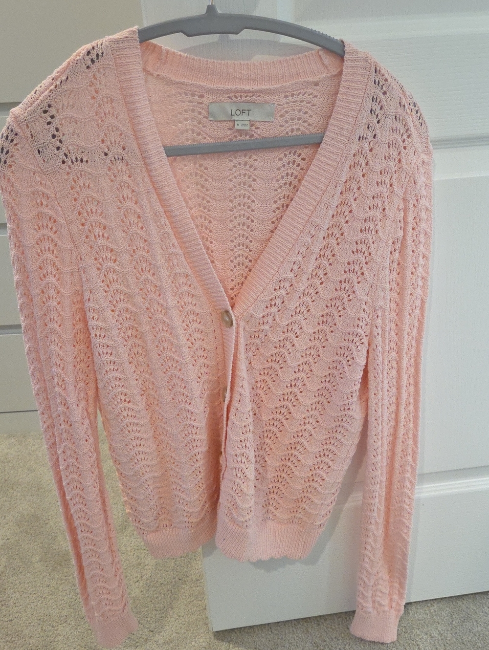 LOFT Soft Pink Open-Knit V-Neck Cardigan